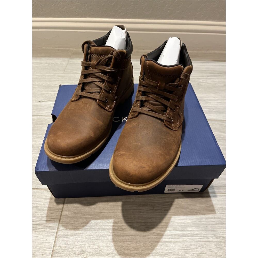 ROCKPORT Rugged Bucks Men 8.5 M Waterproof Boot Brown V81619 Lace Up